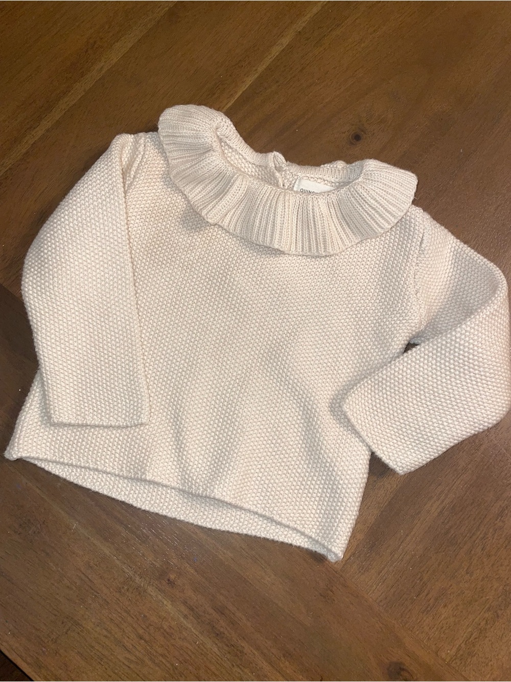 Quincy Mae Cream Ruffle-Collar Knit Top